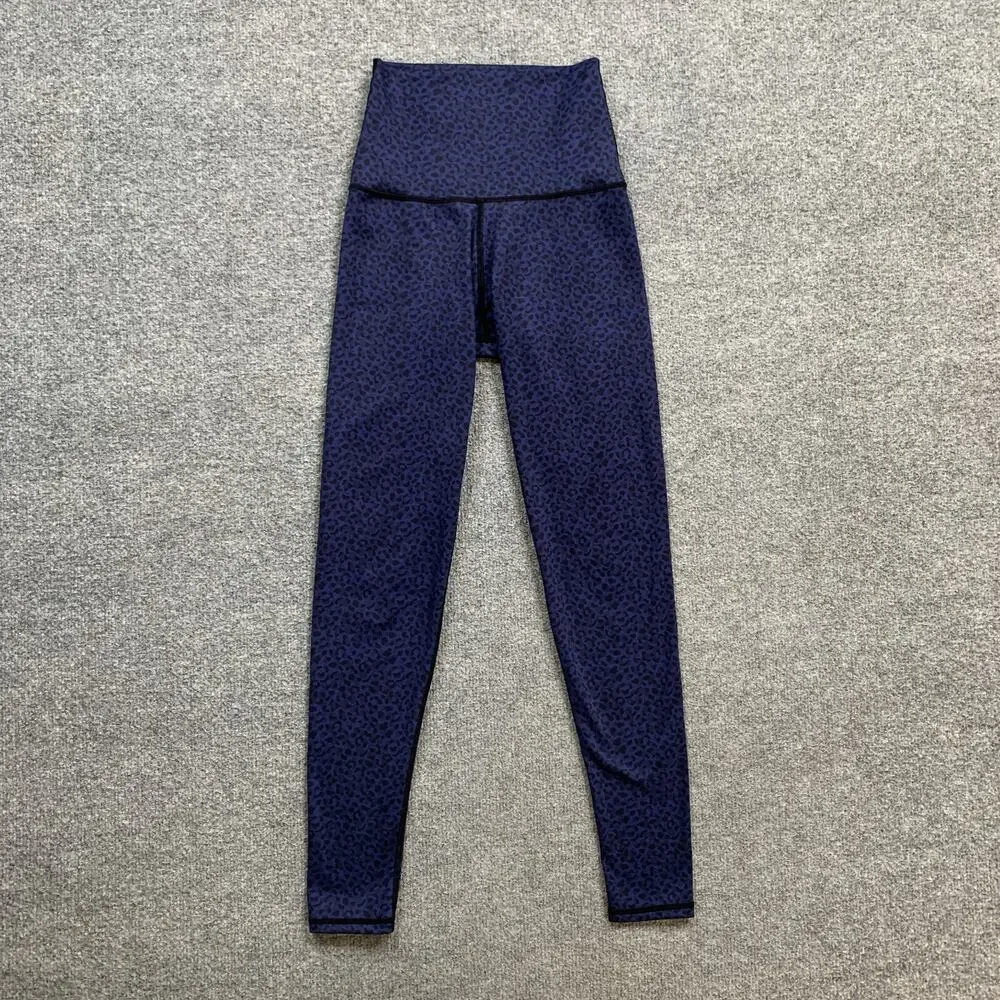 Barre3 Leggings Women XS Extra Small Blue Cheetah High Rise Wide Waistband Yoga